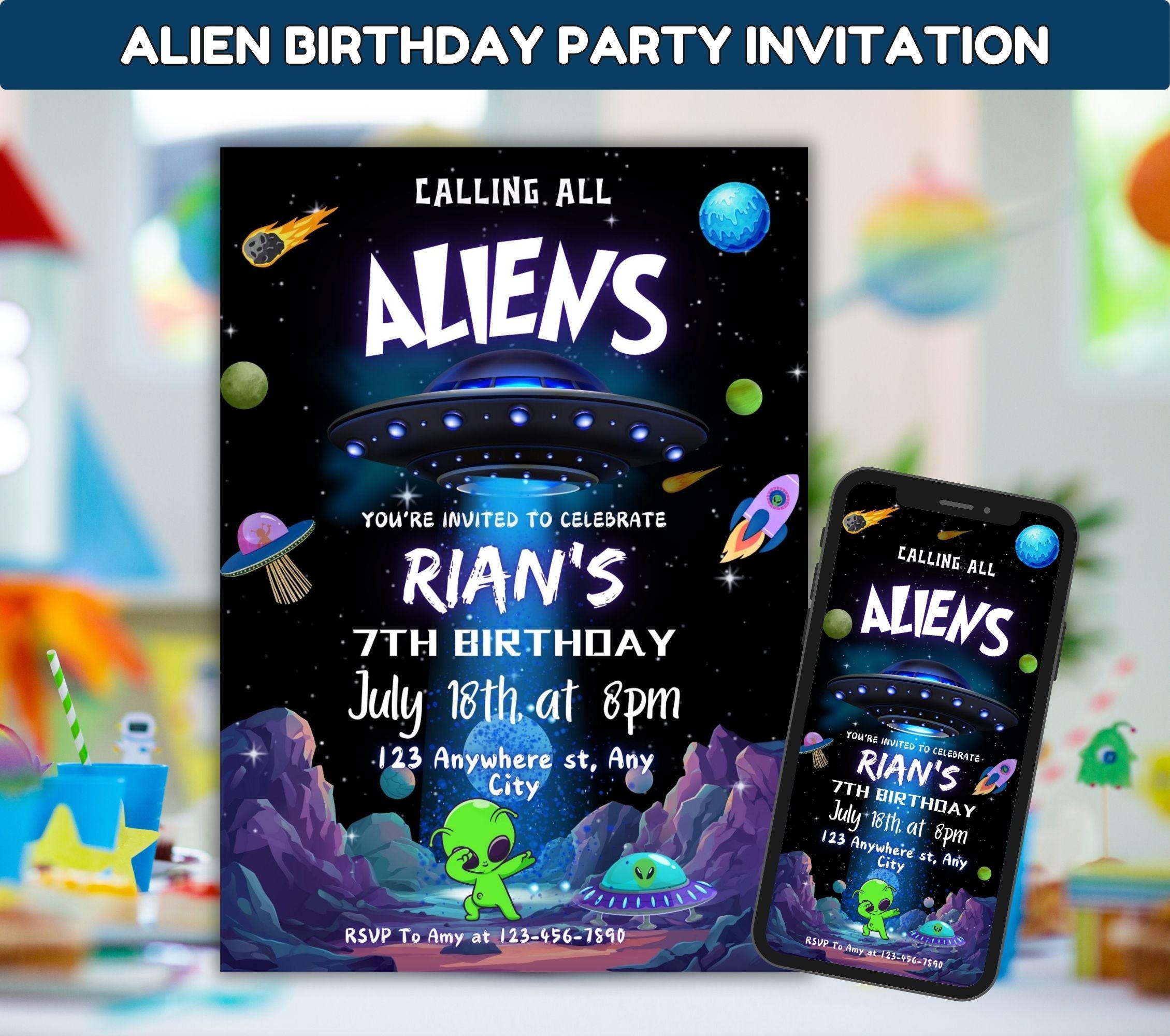1 Tarjeta De Felicitación (inserto De Foto) – OVNI Alien Aliens Space Area 51 – Cumpleaños En Blanco Celebración Aniversario #8853