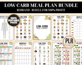 Low Carb-Friendly Meal Planner Templates Resell Rights, Low Carb Meal Planner for Adults Printable PLR, Low Carb Meal Planner Printable