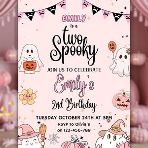 Editable Ghost 2nd Birthday Party Invite, Two Spooky Halloween Party Invitation, Birthday Spooktacular Party, Two Spooky Birthday Party