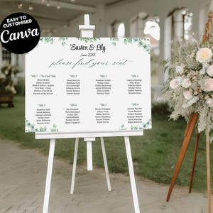 Plantilla de plano de asientos minimalista, plano de asientos moderno editable para bodas, plano de asientos alfabético, plantilla de póster &quot;Nuestras personas favoritas&quot;