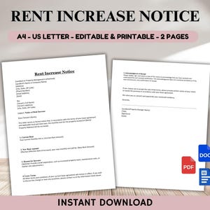 Plantilla editable de aviso de aumento de alquiler, carta de aumento de alquiler, formulario imprimible de aumento de alquiler, aviso de alquiler, descarga instantánea