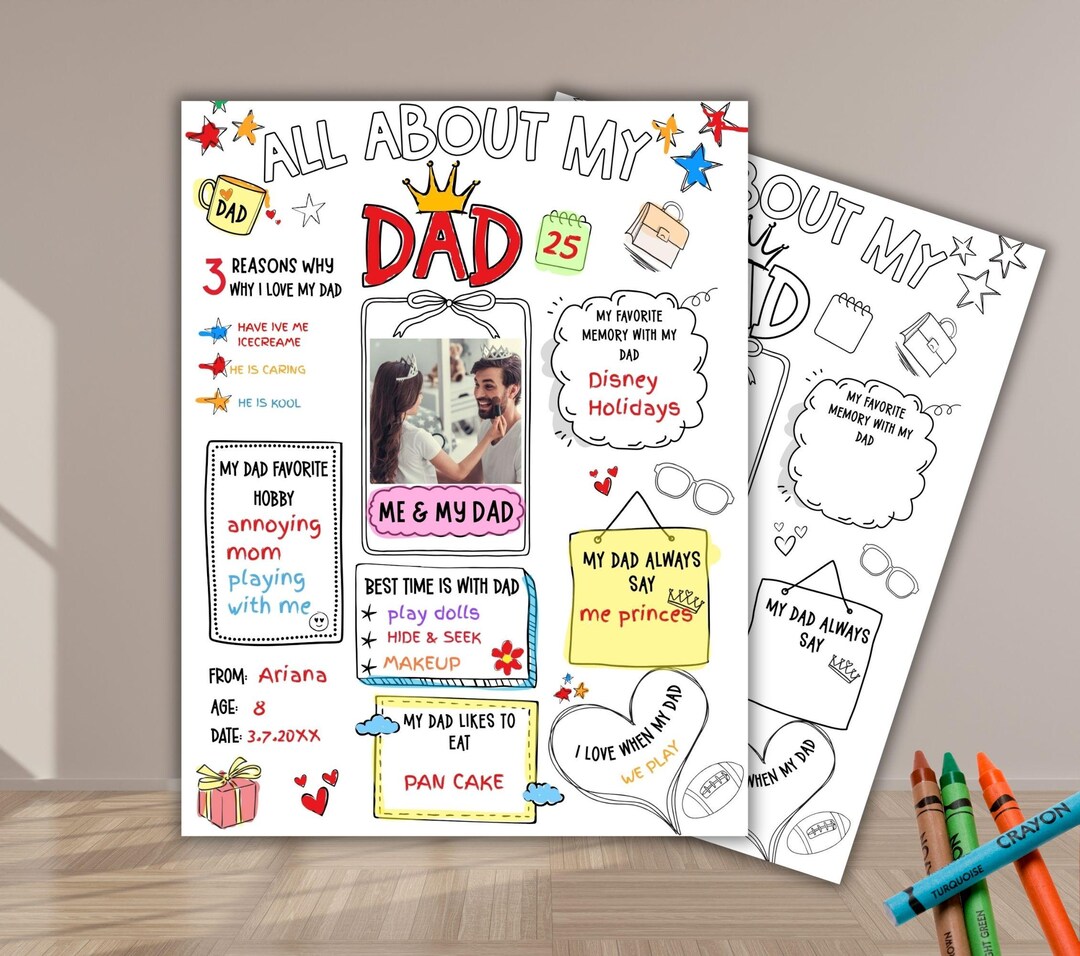 All About My Dad Printable Coloring Card Activity, Fathers Day ...