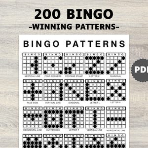200 Bingo Patterns Printable, Fun Bingo Party Game, Bingo Winning Patterns, Bingo Alphabet, Numbers, Signs, Shapes Digital Download