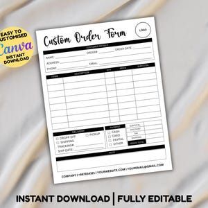 Order Form Template Editable, Crafters Order Form, Small Business Forms, Purchase Order Form Template, Printable Craft Order Form