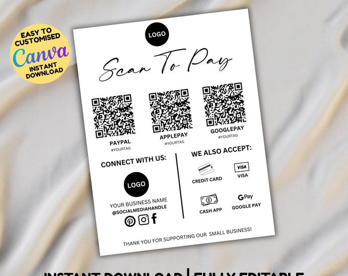 Editable Scan to Pay Sign, Printable Scan to Pay Template, Cash App ...