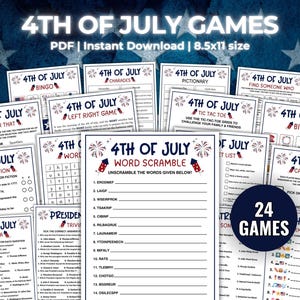 4th of July Game Bundle, July 4th Trivia, Patriotic Songs Game, Independence Day Games, July 4th Family Quiz, 24 Game American Bundle