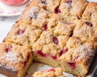 Pastel de ruibarbo / Receta de postre húmedo de ruibarbo / Pastel casero / Repostería de primavera / Pastel de ruibarbo tradicional
