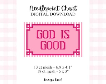 Gráfico de bordado "Dios es bueno" - Diseño de rayas rosas (PDF digital)