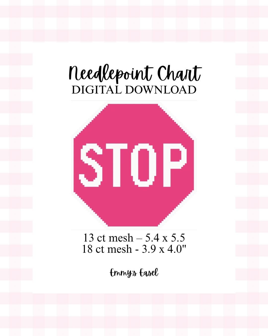 Pink Stop Sign - Digital Needlepoint Stitch Chart (digital PDF) Instant ...