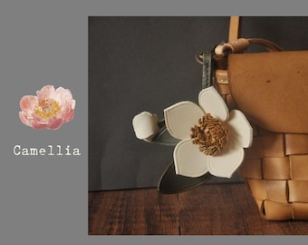 Flowers series - Leather Bag Charm/KeyChain -  Gift for her