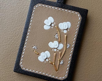 Artisan Flowers series - Leather Bag Charm/KeyChain -  Gift for her
