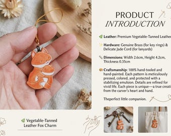 Leather Little Fox Charm – Handmade Fox Keychain, Gift for Her