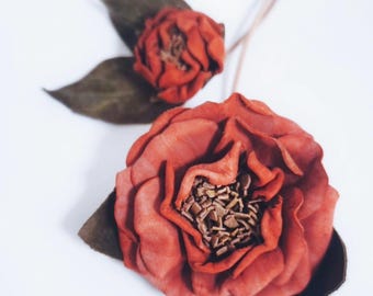 Artisan Flowers series - Leather Bag Charm/KeyChain -  Gift for her