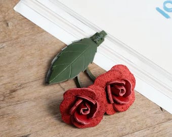 Flowers series - Rose - Leather Bag Charm/KeyChain -  Gift for her