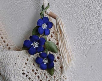 Artisan Flowers series - Leather Bag Charm/KeyChain -  Gift for her