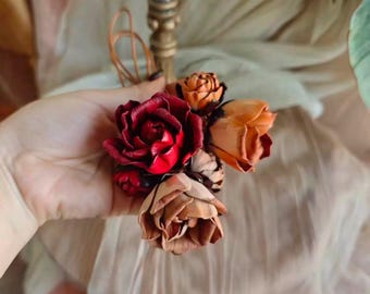 Artisan Flowers series - Leather Bag Charm/KeyChain -  Gift for her