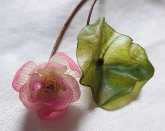 Artisan Flowers series【Lotus】 - Leather Bag Charm/KeyChain -  Gift for her