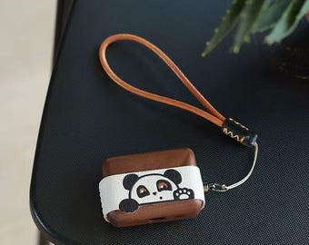 Panda Series - Case for Apple AirPods - Genuine Leather Cover - Walnut wood box