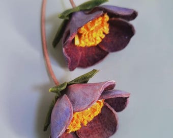 Artisan Flowers series - Leather Bag Charm/KeyChain -  Gift for her