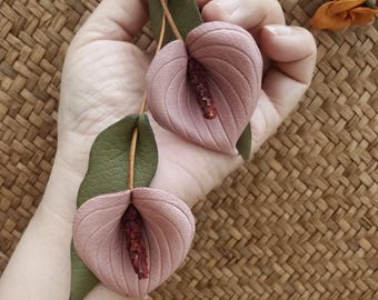 Artisan Flowers series - Pink Pink - Leather Bag Charm/KeyChain -  Gift for her