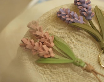 Flowers series - lavender - Leather Bag Charm/KeyChain -  Gift for her
