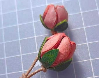 Rose Flowers series - Leather Bag Charm/KeyChain -  Gift for her