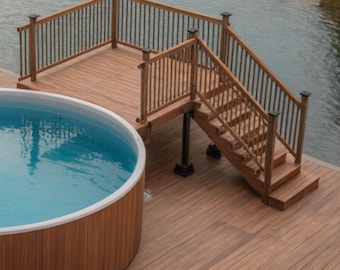 Paquete de planos para terraza de piscina redonda de 15, 18 y 21 pies, conjunto de planos para terraza de piscina elevada, listo para futuras dimensiones