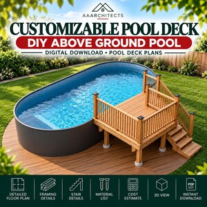 Customizable 8-10 Pool Deck Blueprint with Material List, Cost Estimate.