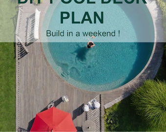 Planos de terrazas de piscina para bricolaje de 17' a 20', 24 piscinas redondas, planos, lista de materiales.