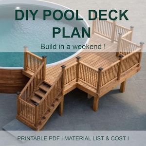 Customizable 8-16 Pool Deck 24 Round Pool Blueprint with Material List, Cost Estimate.