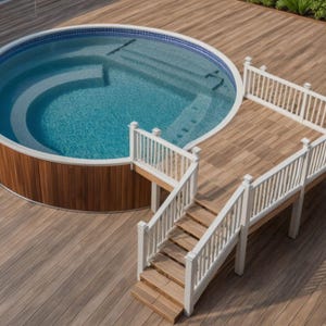 Plan de piscine rond 10-12 personnalisable, pont 21 ronds avec liste de matériaux, estimation des coûts.