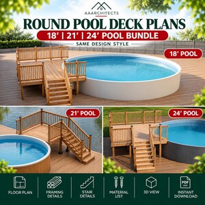 Round Above Ground Pool Deck Plans Bundle – 18, 21, 24 ft (PDF Download)