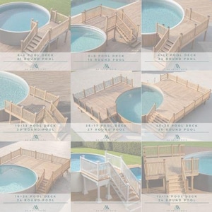 Plan personnalisable de 24 piscines rondes pour terrasses de 12 à 14 ans avec liste des matériaux et estimation des coûts