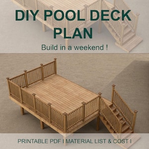 Customizable 12-16 Pool Deck Blueprint with Material List, Cost Estimate.