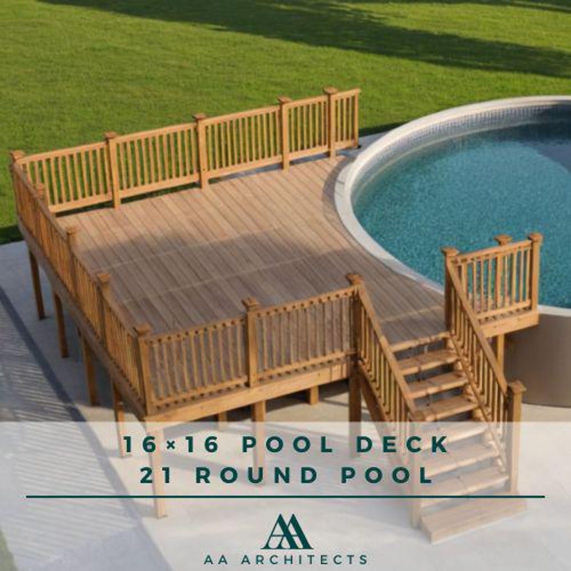 16x16 Pool Deck Plan for 21ft Round Pool, Customizable Blueprint (PDF ...