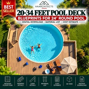 20-34 feet pool deck blueprints for 24' Round Pool