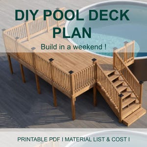 Customizable 12-16 Pool Deck 21 Round Pool Blueprint with Material List, Cost Estimate.