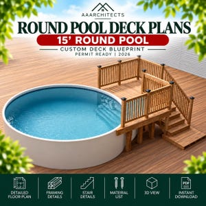 15 ft Round Pool Deck Plans 2027 | Above Ground Pool Deck Blueprint | Permit Ready Design