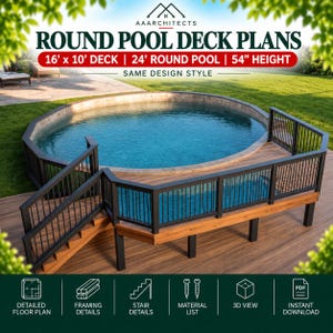 16' x 10' Pool Deck Plans | 24' Round Pool | 54" Height