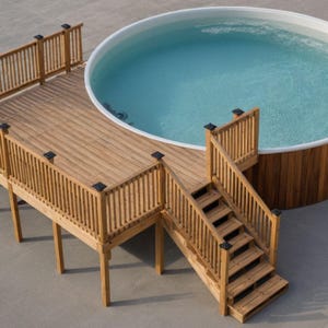Plan de piscine personnalisable 12-16, terrasse 21 rondes avec liste de matériaux, estimation des coûts.