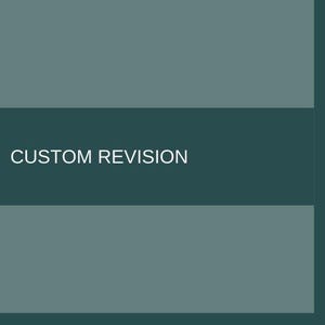 Könnte beinhalten: Eine Grafik in Teal- und Grautönen mit dem weißen Text "CUSTOM REVISION". Der Text ist auf einem dunkleren tealfarbenen Hintergrund zentriert, mit helleren teal- und grauen horizontalen Bändern darüber und darunter.