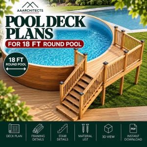 18 ft Round Pool Deck Plan 2026, Custom Pool Deck Blueprint, Permit Ready Above Ground Pool Deck Design