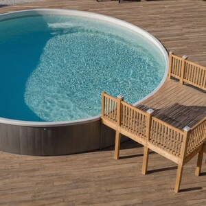 Plan de piscine personnalisable de 30 piscines rondes 10-12 avec liste de matériaux, estimation des coûts.