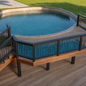 Plans de terrasse de piscine de 16 pi x 10 pi | Piscine ronde de 24 pi | 54 po. de hauteur