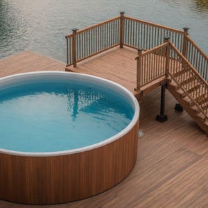 Plan de piscine personnalisable 8-8, pont 21 ronds avec liste de matériaux, estimation des coûts.