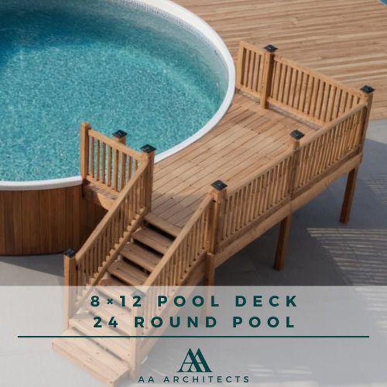 Customizable 8-12 Pool Deck 24 Round Pool Blueprint With Material List