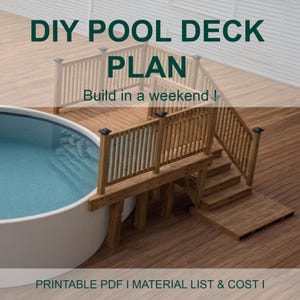 Customizable 8-10 Pool Deck 18 Round Pool Blueprint with Material List, Cost Estimate.