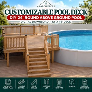Customizable Pool Deck Blueprint: DIY 24' Round Above Ground Pool (Digital Download-12×16 deck)