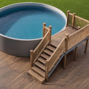 Plan de piscine personnalisable de 24 terrasses de 6 à 8 ans avec liste de matériaux et estimation des coûts.