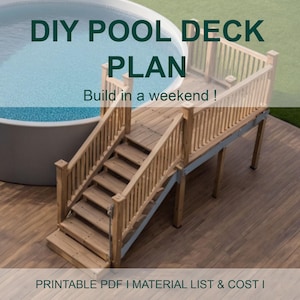 Customizable 6-8 Pool Deck 24 Round Pool Blueprint with Material List, Cost Estimate.